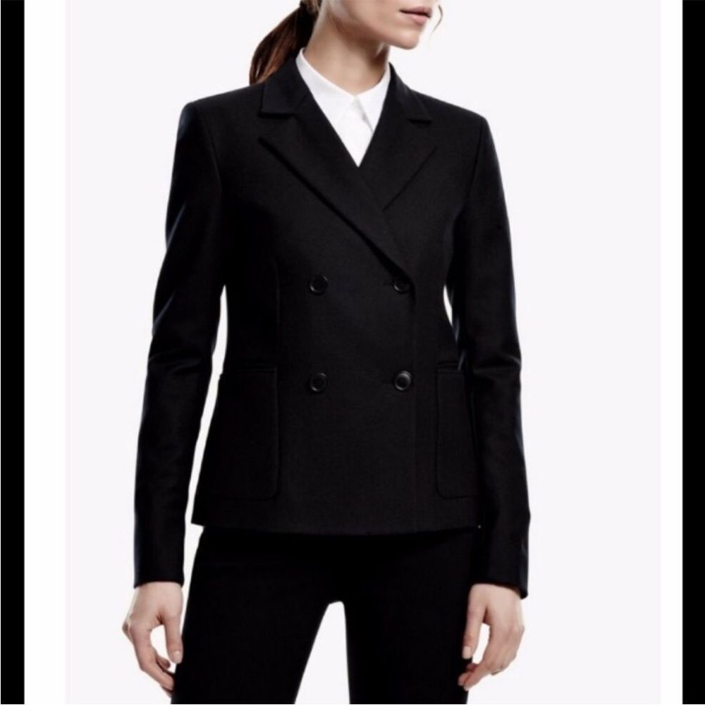 Theory Black Sakrino Wool Double Breasted Structured Blazer SZ 0
